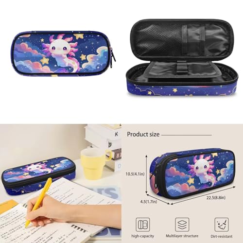Starry Axolotl School Backpack and Lunch Bag Set, 4 Pieces Comfortable Daypack with Pencil Case & Water Bottle Holder for 3rd-7th Grade Students Daily School Use - color: Starry Axolotl Print