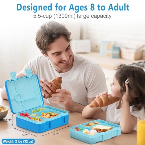Chill Lunch Box Kids, Leak Proof Adult Bento Box with Ice Pack, 6 Compartment Lunch Container with Utensils for Girl Boy Back to School, 5.5-Cup Capacity, Dishwasher Safe, BPA Free - color: Blue-Game