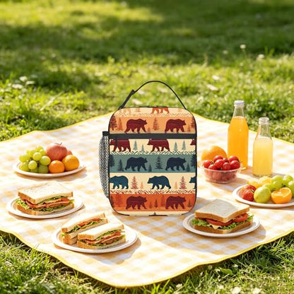 Rustic Forest Bear Kids Lunch Bag Insulated Lunch Box Cooler Freezable Meal Prep Bag with Shoulder Strap Waterproof Lunch Container for Boys Girls School Office Picnic - color: Rustic Forest Bear