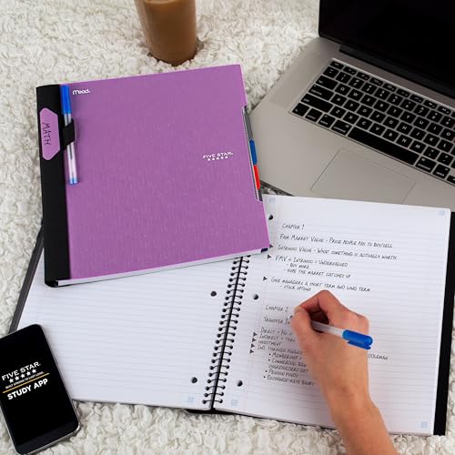 Five Star Advance Spiral Notebook + Study App, 3 Subject, College Ruled Paper, 8-1/2" x 11", 150 Sheets, Spiral Guard, Movable Tabbed Dividers, Amethyst Purple (820060G) (Pack of 6) - color: Amethyst Purple, size: Pack of 6