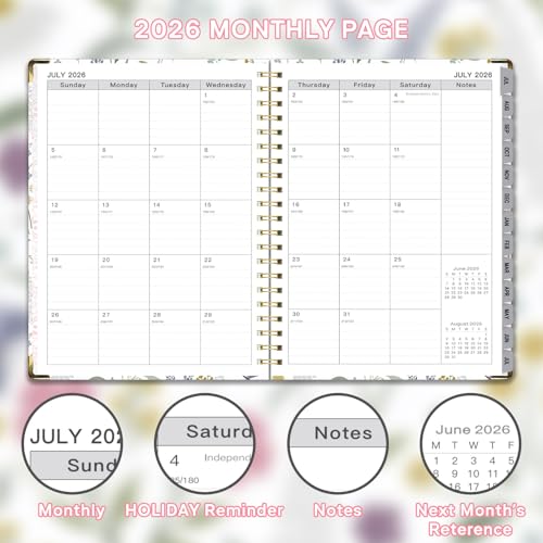 Planner 2026-2027, Weekly and Monthly Academic Planner, Jul 2026 - Jul 2027, 8.5"x11" Large Hardcover Daily Planner Calendar with Tabs for Women, Year Planning Agenda for Teacher and Student (Flowers-1) - color: Flowers-1