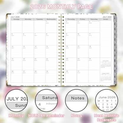 Planner 2026-2027, Weekly and Monthly Academic Planner, Jul 2026 - Jul 2027, 8.5"x11" Large Hardcover Daily Planner Calendar with Tabs for Women, Year Planning Agenda for Teacher and Student (Flowers-1) - color: Flowers-1