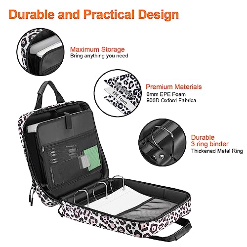 3 Ring Zipper Binder Inch D-Ring, with Strap 600 Sheet Capacity & Multi-Pockets School and Office Organizer, Compatible 13-Inch MacBook (Patent Design Leopard) 3Inch-D-ring - color: Leopard, size: 3Inch-D-ring