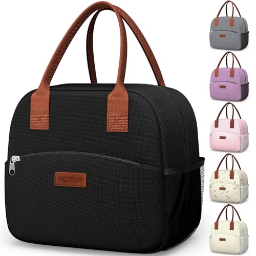 HOTOR Lunch Bag for Women & Men - Wear-Resistant Insulated Lunch Box with Large Capacity, Multi-Functional Cooler Bag for Office, Picnic, Black, 12L, 12.20" x 6.30" x 10.20" - color: Black, size: 12L