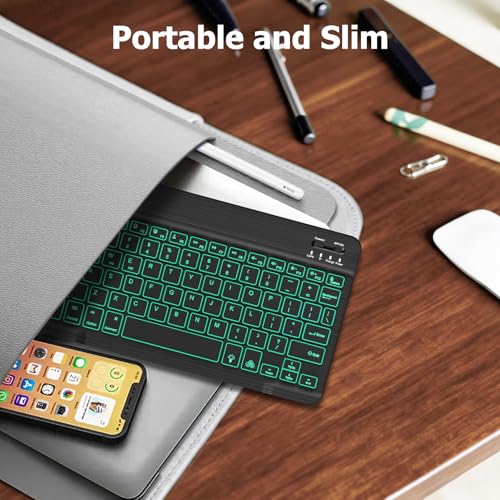 FINTIE 10-Inch Ultrathin Wireless Bluetooth Backlight Keyboard | [7 Color Backlit] Rechargeable Keyboard Compatible with iPad Samsung Tablet, iPhone Smartphone, iOS, Android - color: Classic Black