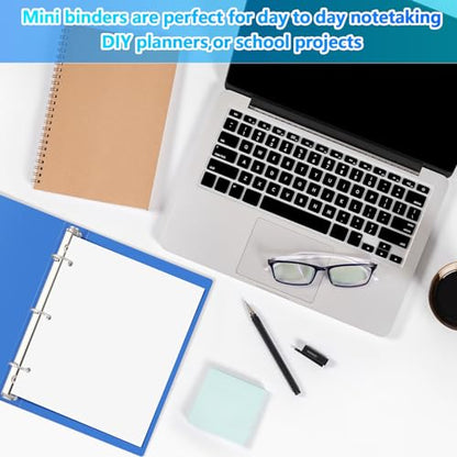 Henoyso 6 Pcs Plastic 1 Inch Mini 3 Ring Binders Fits 5.5" x 8.5" Paper, Holds(Capacity 200 Sheets), Flexible Three Round Rings Small Blue A5 Binders Bulk for School, Office Use, Photo Album - color: Blue, size: 1 Inch