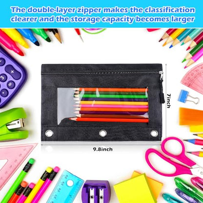 Zhehao 100 Pcs Zipper Binder Pencil Pouches:3 Ring Binder Pencil Pouches with Window Bulk Clear Pen Bags Case for Office School Classroom Supplies(Black,Single Layer) - color: Black, style: Single Layer
