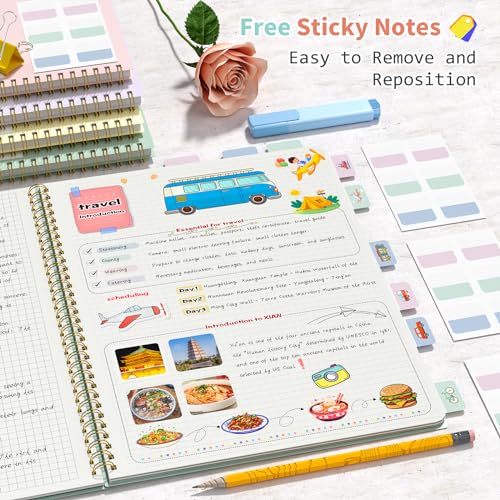 Umriox 4 Pack Graph Paper Notebook, 8.5" x 11" Spiral Notebook with Free Sticky Notes, 5 x 5mm Grid Paper 160 Pages, Large Journal for School, Work - size: 8.5 x 11 in, style: Squared
