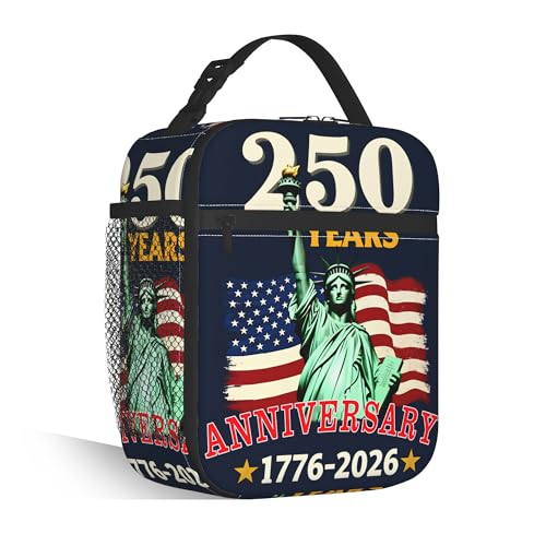 Insulated 250 Anniversary USA Patriotic Lunch Bag, Reusable Cooler Tote with Handle - color: 250 Anniversary USA