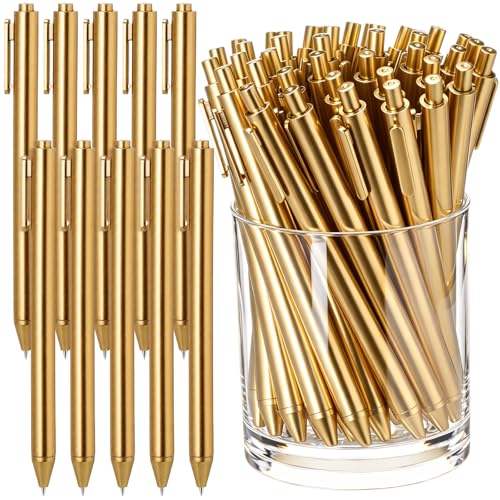Crtiin 50 Pcs Gel Pens Bulk, 0.5mm Fine Point Black Ink Pen with Assorted Colored Retractable Quick Dry Pens for Office Teacher, Journaling, Server, Classroom, Back to School Supplies (Gold) - color: Gold