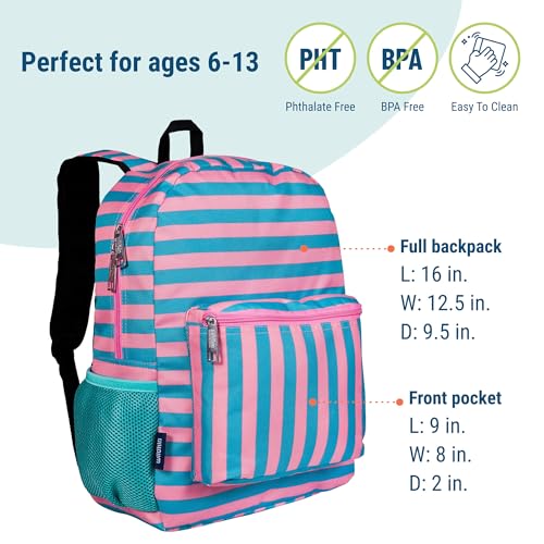 Wildkin 16-inch Kids Backpack – Durable, Padded & Spacious School Bag for Boys & Girls - Pink Stripes - color: Pink Stripes