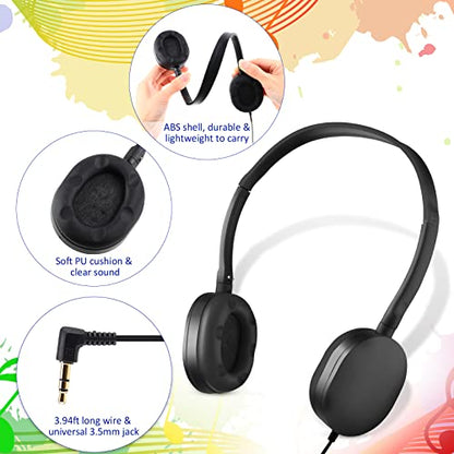 Konohan 18 Pack Class Set Headphones for Students Bulk Headphones for Classroom School Adjustable 3.5mm Wired Earphones Classroom Must Haves Teacher Supplies(Black) - color: Black