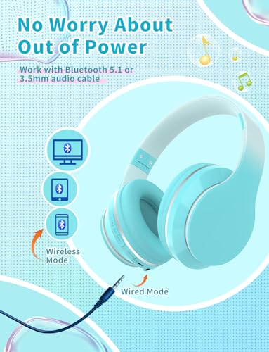 Bluetooth Kids Headphones,Wireless Kids Headphones Over Ear with Microphones,Stereo Sound ,10H Playtime, Foldable&Adjustable Children Headphone,Bluetooth Headset for Adults,School (Green) - color: Green