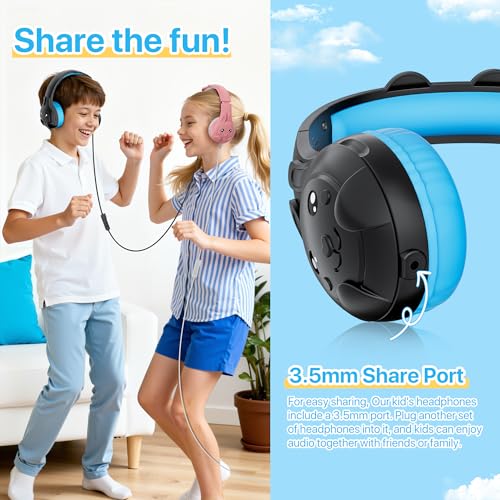 ZIUMIER Kids Headphones, with Microphone, 80/90dB Volume Limiter, Audio Sharing Port, 3.5mm Wired Toddler Headphones for School Travel