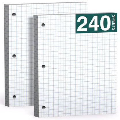 Loose Leaf Graph Paper Notebook 8 X 10.5, 240 Sheets Graphing Paper，3 Hole Punched，4x4 Quad Ruled Grid Notebook Paper, 10-1/2" X 8 Binder Filler Paper For, Engineering, Office, School - style: White-4x4 Graph-2 Pack