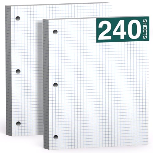 Loose Leaf Graph Paper Notebook 8 X 10.5, 240 Sheets Graphing Paper，3 Hole Punched，4x4 Quad Ruled Grid Notebook Paper, 10-1/2" X 8 Binder Filler Paper For, Engineering, Office, School - style: White-4x4 Graph-2 Pack