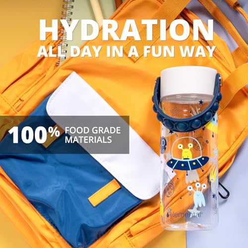 Elemental Water Bottles for Kids - Splash Kids Water Bottle for School with Pop-it Handle - BPA Free Tritan Plastic Water Bottle with Straw Leak Proof when Spout is Closed - Alien Invasion - 18oz - color: Alien Invasion