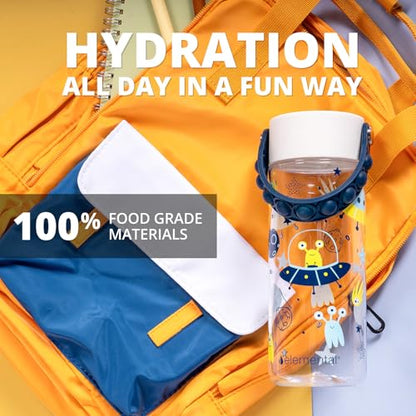 Elemental Water Bottles for Kids - Splash Kids Water Bottle for School with Pop-it Handle - BPA Free Tritan Plastic Water Bottle with Straw Leak Proof when Spout is Closed - Alien Invasion - 18oz - color: Alien Invasion