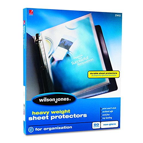 Wilson Jones Sheet Protectors, Heavy Weight, Top-Loading, Non-Glare, 50 Sheets/Box (W21412) - size: 50/Box, style: Non-Glare