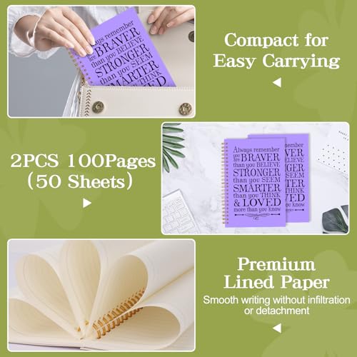 2Pcs Spiral Journal Notebook for Women Men, A5 Motivational Journal with 100 Pages, College Ruled Hardcover Notebook for Office School Home, Inspirational Gifts Encouragement Gifts - color: Purple