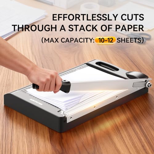 ALRITOTEK 3 in 1 Heavy Duty Paper Cutter,12 inch Guillotine Paper Trimmer, Paper Cutting Board for Office and Crafts, 12 Sheets Capacity (Black)
