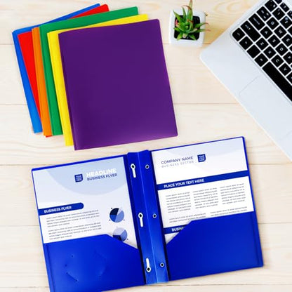24-Pack Plastic Folders with Pockets and Prongs,2-Pocket Folders with 3 Fasteners, Holds 8-1/2" x 11" Paper for School/Office/Home, Blue - color: Blue, size: 24-Pack