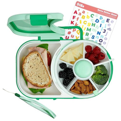 GoBe Kids Lunchbox with Small Snack Spinner Flip - Bundle with Hand Strap & Sticker Sheet, 2-in-1 Bento Style Lunch Container, 5 Small +1 Large Sandwich Compartment, BPA & PVC Free - Mint Green - color: Mint Green