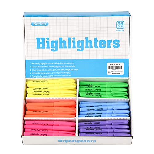Rarlan Highlighters, Chisel Tip, Assorted Fluorescent, 96 Count Bulk Pack | Highlighters Assorted Colors for Classroom & Office, Study Essentials, Ideal for Back to School and Teacher Supplies
