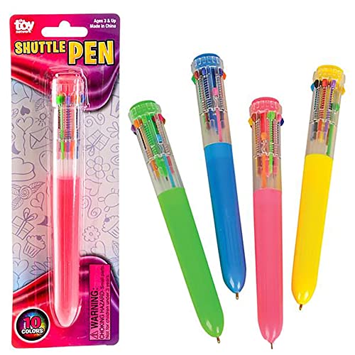 The Dreidel Company 8-Count Shuttle Pen, 10 Multi-color Ballpoint Pens, 4 Neon Colors In Pen for Office School Supplies Students Children, 6.25" (8-Pack) - style: 8-Pack
