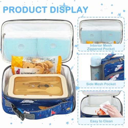 FlowFly Kids Lunch box Insulated Soft Bag Mini Cooler Back to School Thermal Meal Tote Kit for Girls, Boys, Colorful-Shark - color: Castle