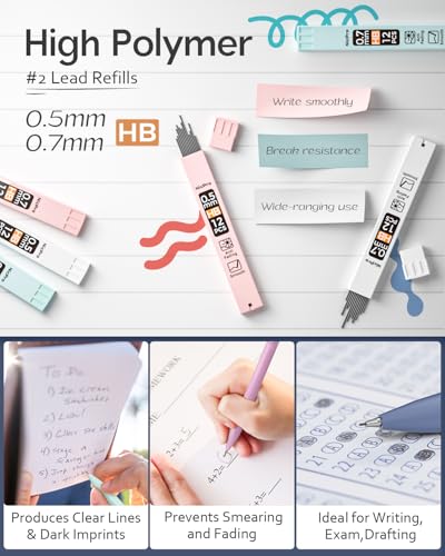 Nicpro Cute Mechanical Pencils Set, 6PCS Pastel 0.5 & 0.7mm Pencils with 6 Tubes HB Leads, Erasers & Refills, Aesthetic School Supplies for Girls, Preppy Stationery Gift for Writing Drawing Sketching - style: 0.5mm + 0.7mm