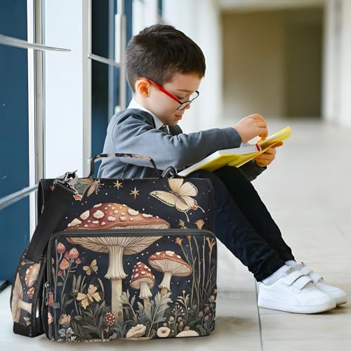 3 Ring Zipper Binder with Shoulder Strap Mushrooms Flowers Butterflies (2) 1.5 inch Binders Keeper Large Capacity Multi Pockets for School Office Supplies - color: Multi2464, size: Fit 500 Sheets