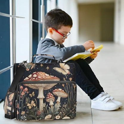 3 Ring Zipper Binder with Shoulder Strap Mushrooms Flowers Butterflies (2) 1.5 inch Binders Keeper Large Capacity Multi Pockets for School Office Supplies - color: Multi2464, size: Fit 500 Sheets
