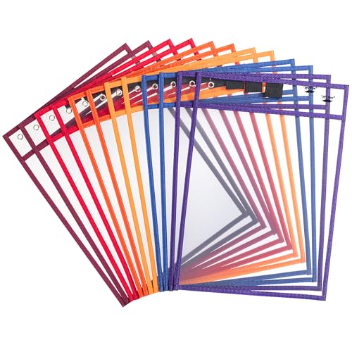 Mr. Pen- Reusable Dry Erase Pocket Sleeves, 10" x 14", 12 Pack, Colorful | Sunset Color, Clear Plastic Paper Sleeves, Ticket Holders, Clear Plastic Sheet Protectors, Teacher, School - color: Sunset, size: 12 Pack