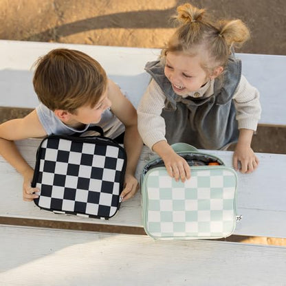 Tiny Twinkle Insulated Lunch Box for Girls and Boys | Durable and Reusable for School & Travel | Ages 3 and Up | Waterproof and Easy to Clean | PFAs and BPA Free（Black Checkers） - color: Black Checkers
