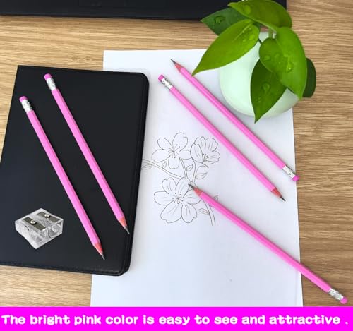 Adhere 25pcs Woodcase Pencils with Eraser Premium Pre-Sharpened Hexagon Graphite 2B pencils ideal for home, office writing including a Free Sharpener(Pink・25pcs) - color: Pink・25pcs