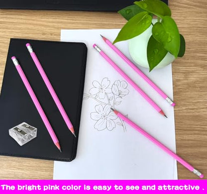 Adhere 25pcs Woodcase Pencils with Eraser Premium Pre-Sharpened Hexagon Graphite 2B pencils ideal for home, office writing including a Free Sharpener(Pink・25pcs) - color: Pink・25pcs