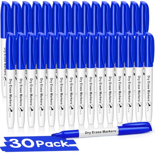 V-Opitos 30 Pack Fine Tip Dry Erase Markers - Bulk Whiteboard Erasable Blue Markers, Ideal for School Classroom Office Supplies, Non-Toxic & Easy Clean for White board - color: Blue