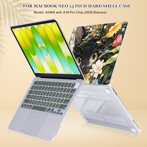Compatible with MacBook Neo 13 inch Case 2026 Release Model A3404 Cover, Ultra-Thin Pattern Plastic Hard Shell Case Keyboard Cover Screen Protector Dust Plug, Purple Cute Black Cat - color: Cute Black Cat