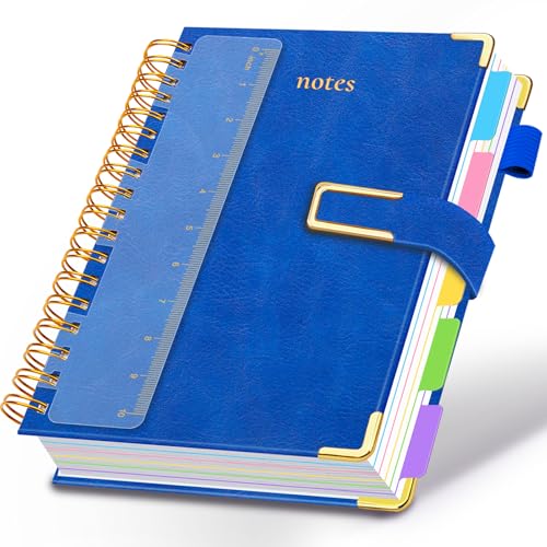Hardcover Spiral Notebook College Ruled, 8.5"x11" Leather Journal Notebook with Magnetic Closure, 300 Pages 5 Subject Notebook with Dividers Tabs Journal for Women Men, Work, School(College Blue) - color: College Blue, size: A4-8.5"x11"