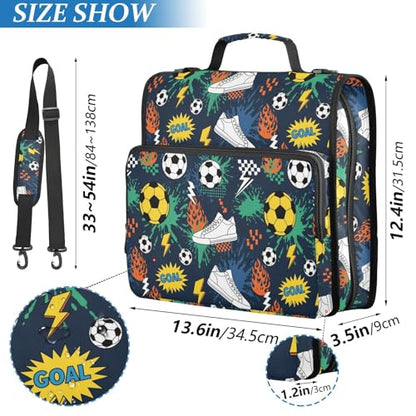 Zipper Binder Bag 3 Ring File Folder Portfolio Organizer Zippered Binder Bags with Strap Fits Laptop Women Men - color: Multi-shoes Balls Colorful