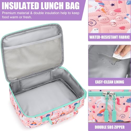 Fimibuke Kids Bento Snack Lunch Box with 4 Compartments, Insulated lunch Bag, Stainless Steel Thermo Food Jar, Ice Pack & Utensils, Unicorn Birthday Gifts for Age 3-12 Back to School Toddler Girl Boy | Lunch Box Kids with 4 Compartment, Food Jar, Ice Pack