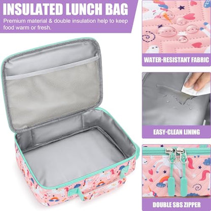 Fimibuke Kids Bento Snack Lunch Box with 4 Compartments, Insulated lunch Bag, Stainless Steel Thermo Food Jar, Ice Pack & Utensils, Unicorn Birthday Gifts for Age 3-12 Back to School Toddler Girl Boy | Lunch Box Kids with 4 Compartment, Food Jar, Ice Pack