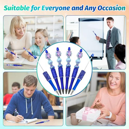 75 Pcs DIY Diamond Beadable Pen Kit - 25 Plastic Rhinestone Beaded Pens Bulk with Refills & Bags - Fancy Cute Glitter Pens for Crafting, Students & Teachers – School Supplies (Blue01) - color: Sapphire blue, size: 25