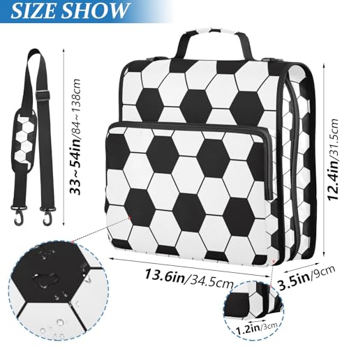 Soccer Ball Binder Bag 3 Ring Zipper with Handle Shoulder Strap | for School Work Office Organizer Storage Case - color: Soccer