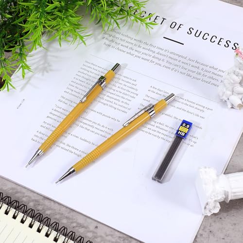 24 Pcs Mechanical Pencil, 0.9mm Metal Retractable Automatic Drafting Pencils Refills for Writing Drawing Sketching Illustration Signature (Yellow)