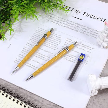 24 Pcs Mechanical Pencil, 0.9mm Metal Retractable Automatic Drafting Pencils Refills for Writing Drawing Sketching Illustration Signature (Yellow)