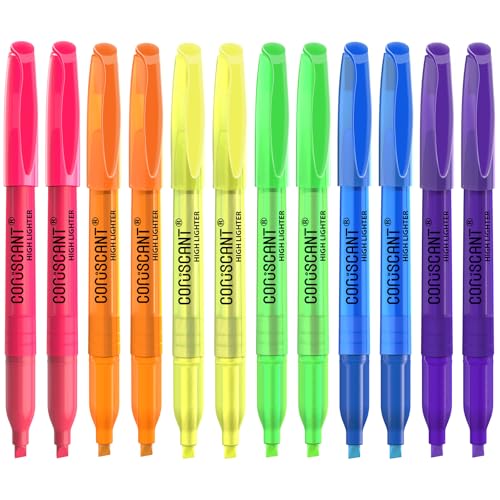 coruscant Highlighter - 12 pack color highlighter, color transparent visible fluorescent pen shell, wide chisel point mark, fluorescent pen, school, office - size: 1 Count (Pack of 12)