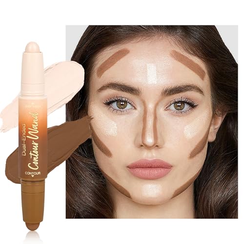 Contour Highlighter Stick，2-in-1 Dual-Ended Cream Bronzer & Highlighter Sticks Pen for Face Body Contouring Makeup- Buildable，Waterproof, Easy to Apply Suitable for Beginners，01Nuetral Nude + Beige - color: A01#Fair