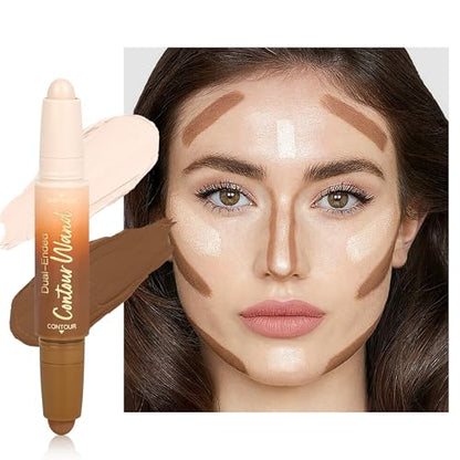 Contour Highlighter Stick，2-in-1 Dual-Ended Cream Bronzer & Highlighter Sticks Pen for Face Body Contouring Makeup- Buildable，Waterproof, Easy to Apply Suitable for Beginners，01Nuetral Nude + Beige - color: A01#Fair